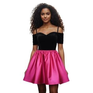 Vintage 80s Karen Lucas for Niki Black Velvet Bodice Pink Satin Party Prom Sz 6